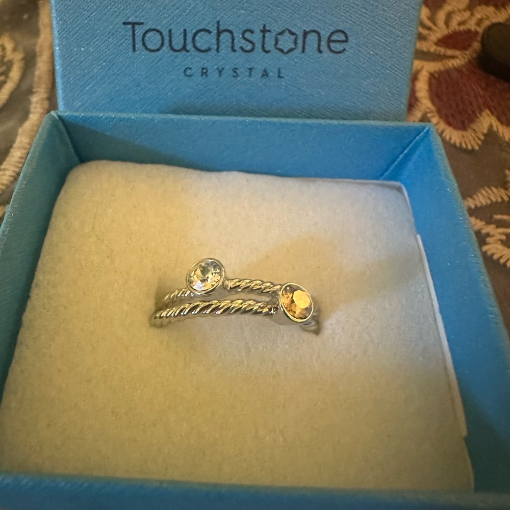 Touchstone Crystal Twisted Silver Ring With Clear… - image 1